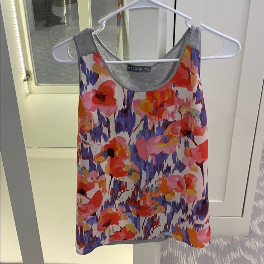 Brixon Ivy floral and gray sleeveless blouse.